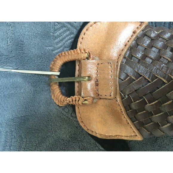 Belgo Lux Wide Dark Brown 2 Tone Leather Weave Fashion Cinch Belt Small - Picture 3 of 4